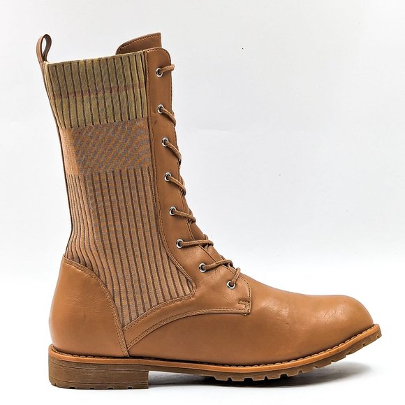 Journee Collection Women Tru Comfort Beige Vegan Leather Combat Boots size 12 - Picture 11 of 12